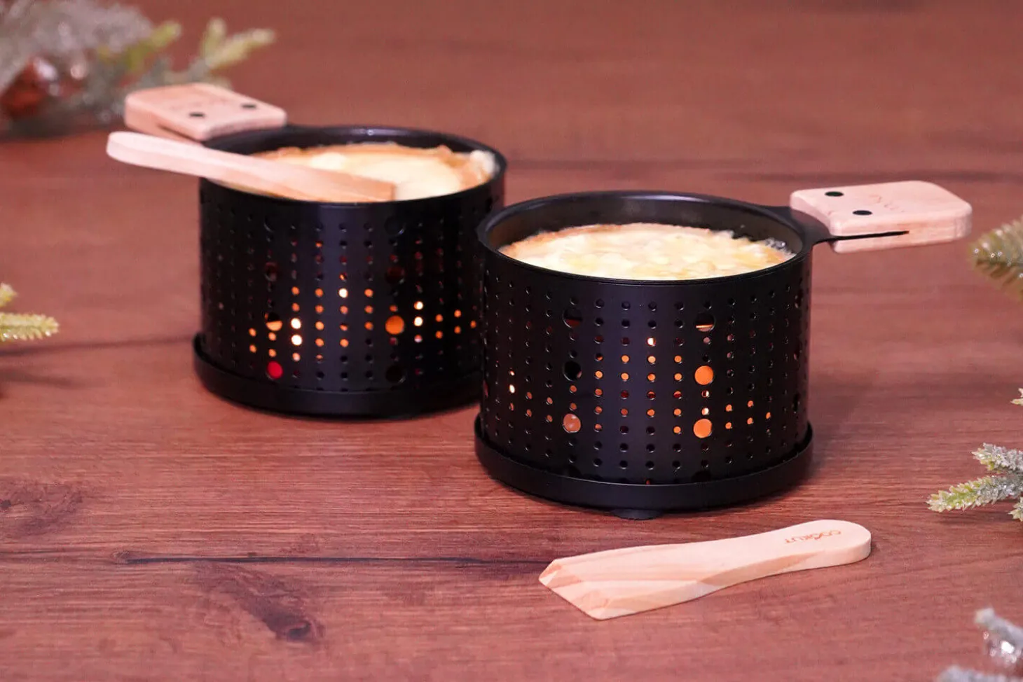 Service à raclette à la bougie Cookut Lumi noir - Services individuels poêlons et spatules