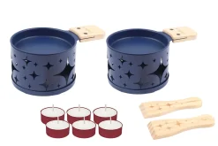 Service à raclette à la bougie Cookut Lumi pour 2 motif feuilles bleu - Ne promettez pas la Lune