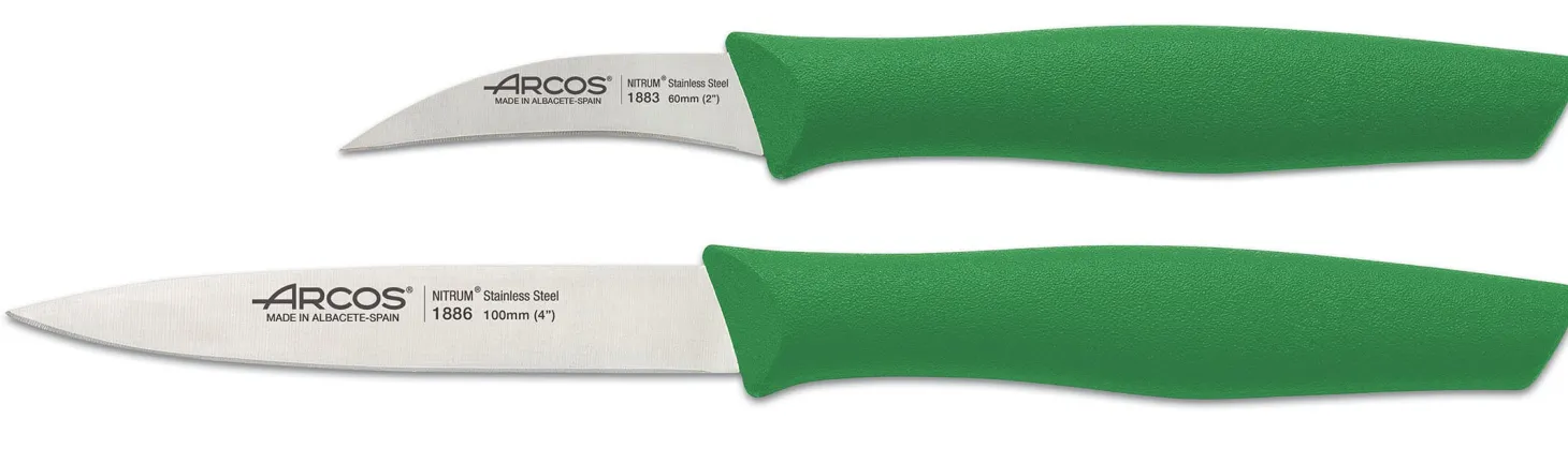 Set 2 couteaux Arcos Nova 1 bec d'oiseau 6cm + 1 office 10cm manches verts