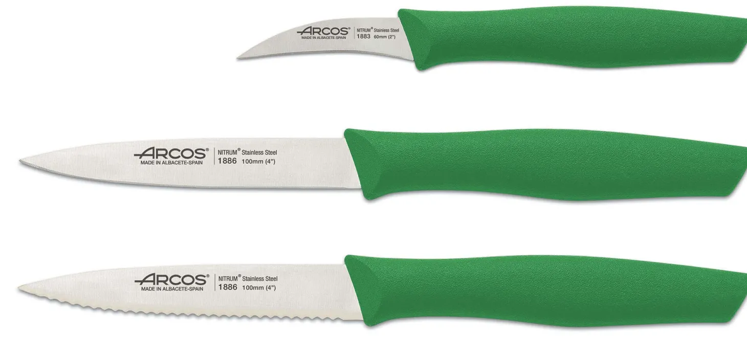 Set 3 couteaux à légumes Arcos Nova lames acier NITRUM manche vert