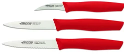 Set 3 couteaux à légumes Arcos Nova lames acier NITRUM manche rouge