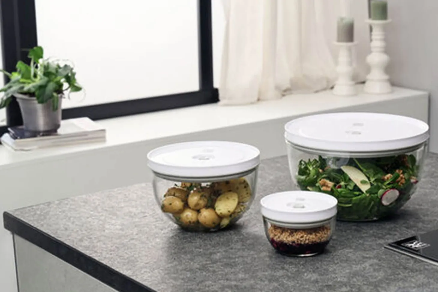 Set de 3 bols sous vide Zwilling Fresh & Save en verre borosilicate avec couvercle