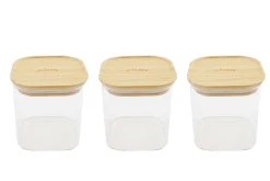 Set de 3 boîtes carrées en verre Pebbly avec couvercle en bambou - 800ml