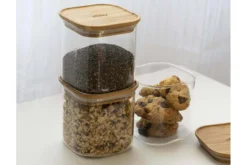 Set de 3 boîtes carrées en verre Pebbly avec couvercle en bambou - 800ml
