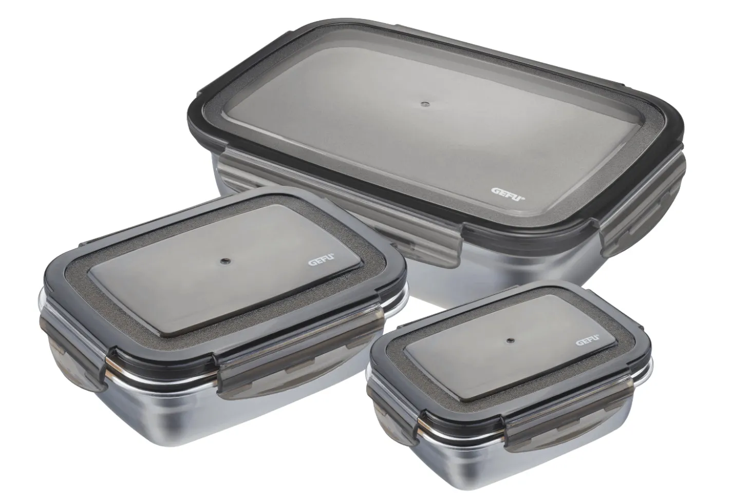 Set de 3 boîtes de conservation au frais Gefu Preppo en acier inox / polymère / silicone