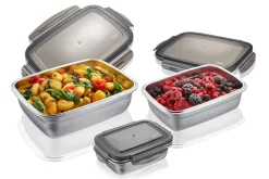 Set de 3 boîtes de conservation au frais Gefu Preppo en acier inox / polymère / silicone