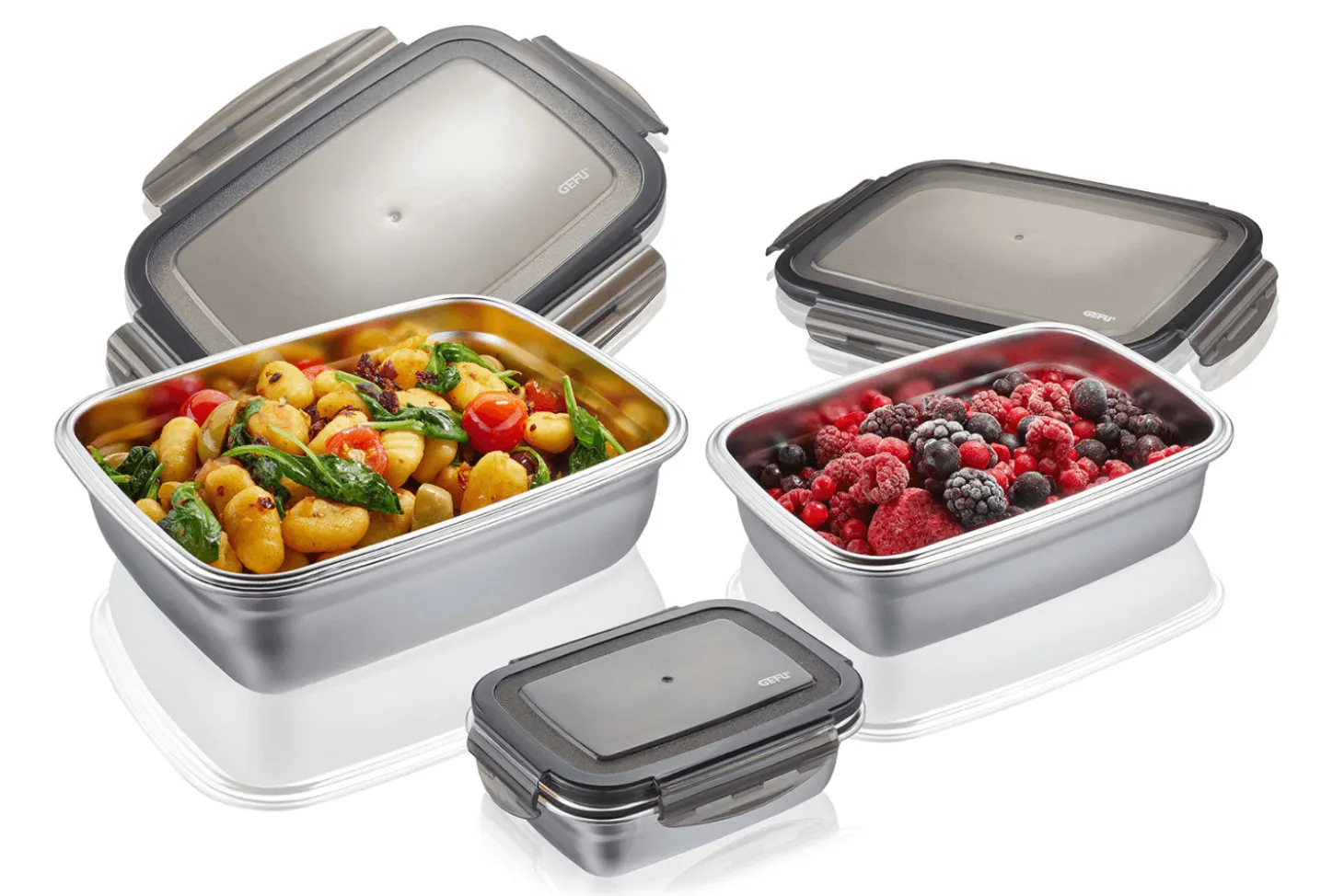 Set de 3 boîtes de conservation au frais Gefu Preppo en acier inox / polymère / silicone