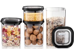 Set de 4 boîtes de conservation Gefu Pantry en verre borosilicate + 12 étiquettes autocollantes