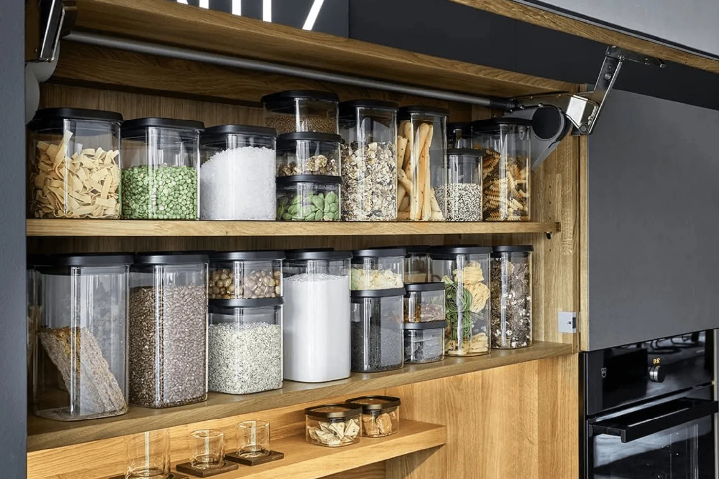 Set de 4 boîtes de conservation Gefu Pantry en verre borosilicate + 12 étiquettes autocollantes