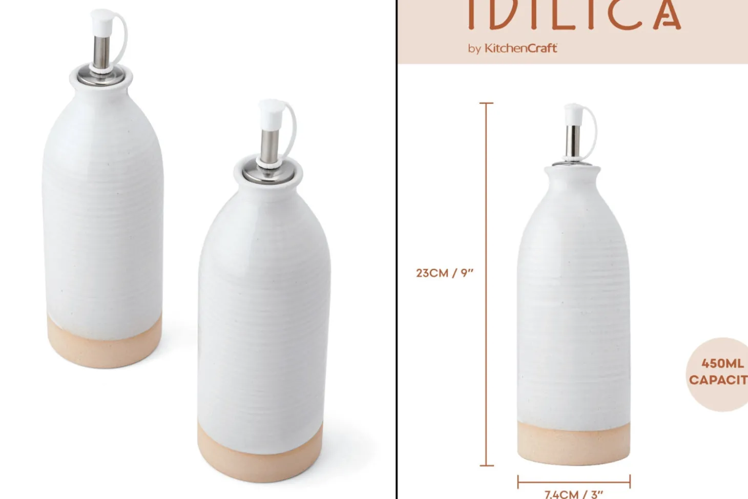 Set de 2 bouteilles à huile et vinaigre KitchenCraft Idilica en grès crème 450ml