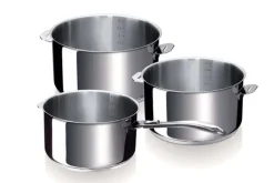Set de 3 casseroles Beka Evolution en inox 16, 18 et 20cm - Poignée amovible incluse