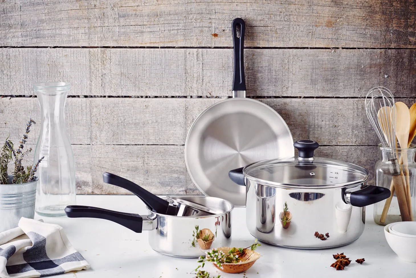 Set de 5 casseroles Beka Polo en acier inoxydable 18/10 et poignée en bakélite
