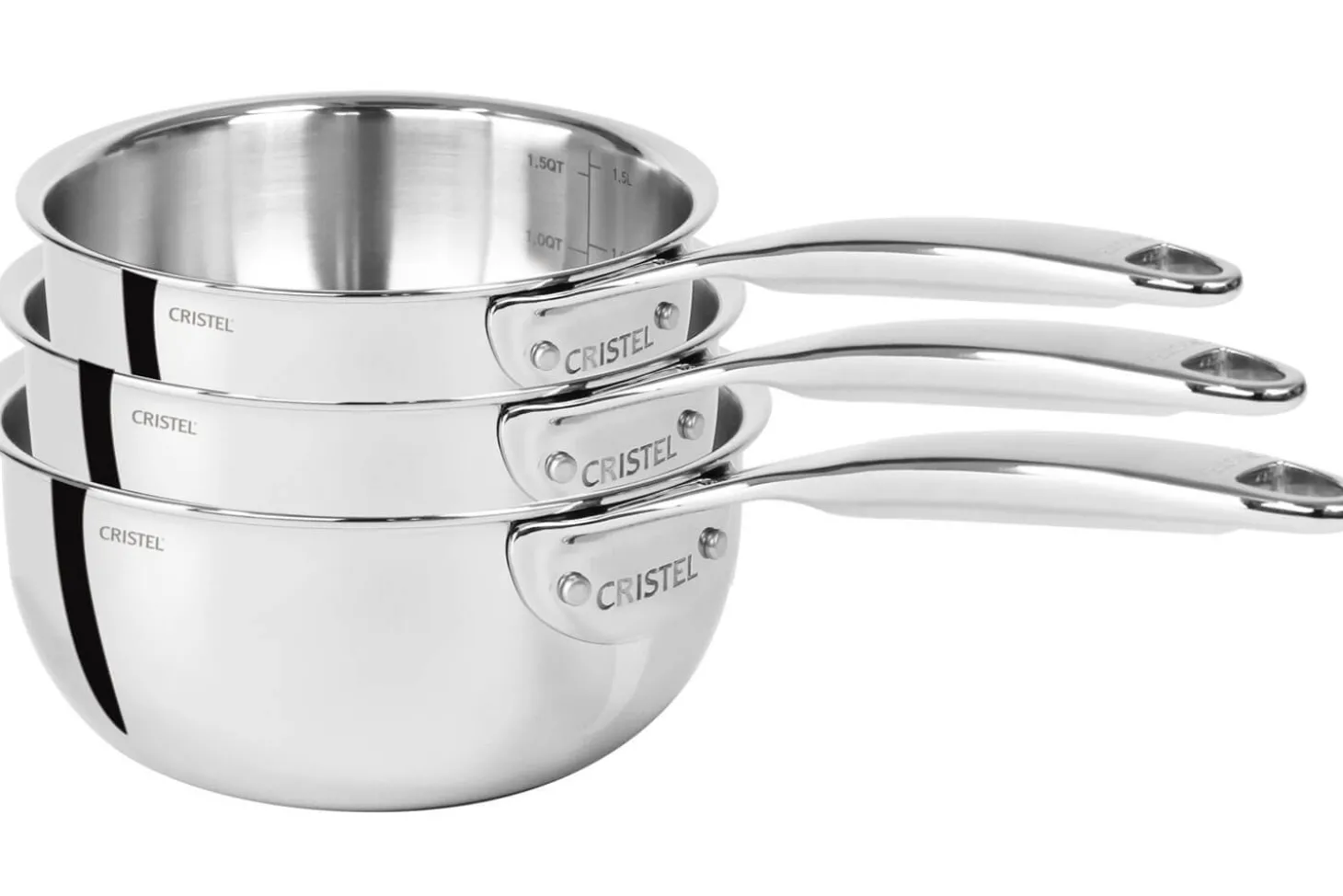 Set de 3 casseroles Cristel Castel'Pro en acier inoxydable 18/10 5 ply - 16, 18, 20cm