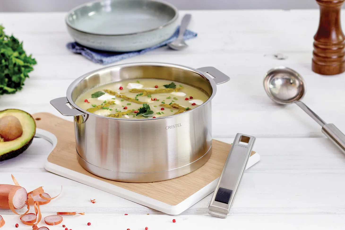 Set de 4 casseroles Cristel Strate Amovible en acier inox 18/10 + 2 poignées Strate inox