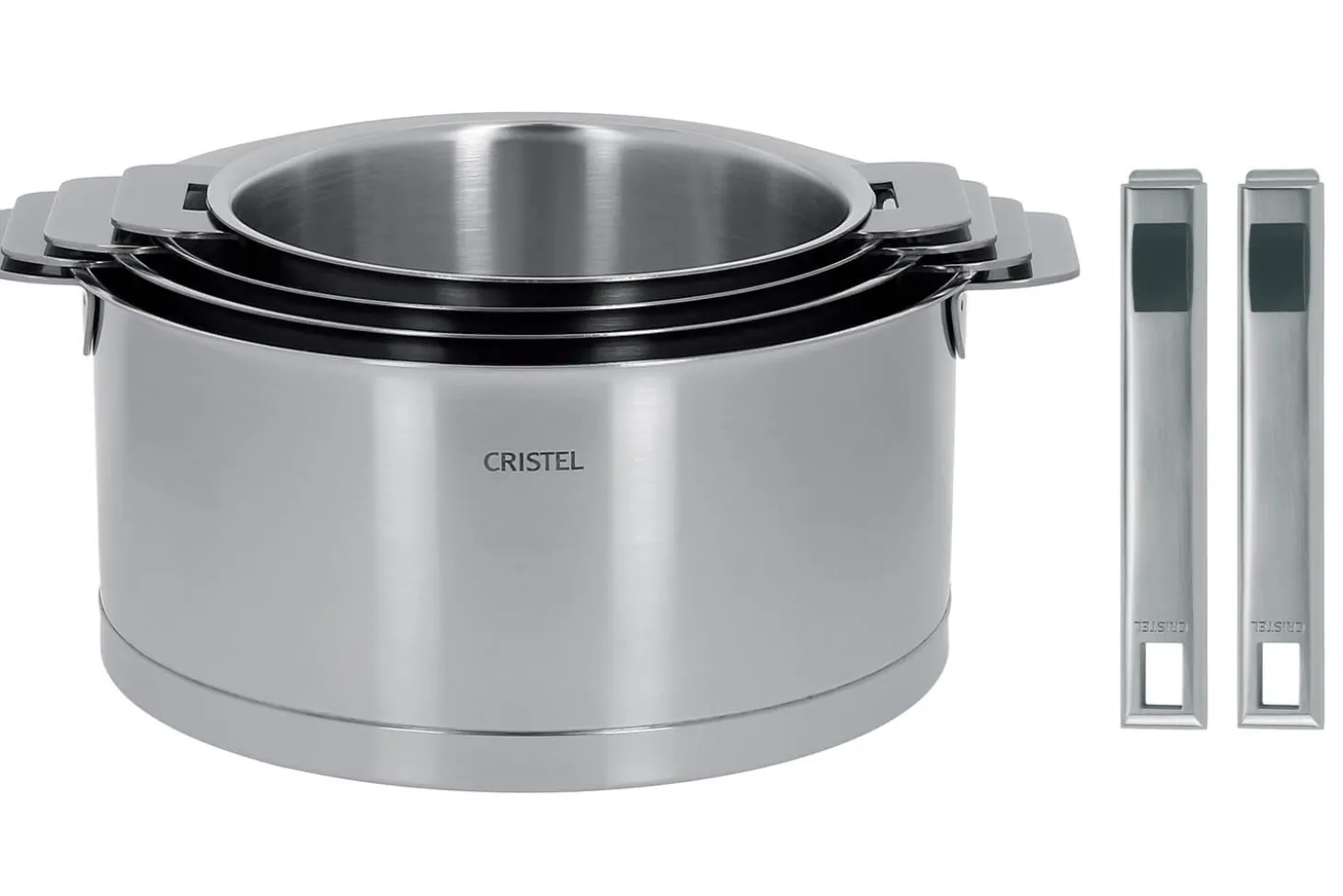 Set de 4 casseroles Cristel Strate Amovible en acier inox 18/10 + 2 poignées Strate inox