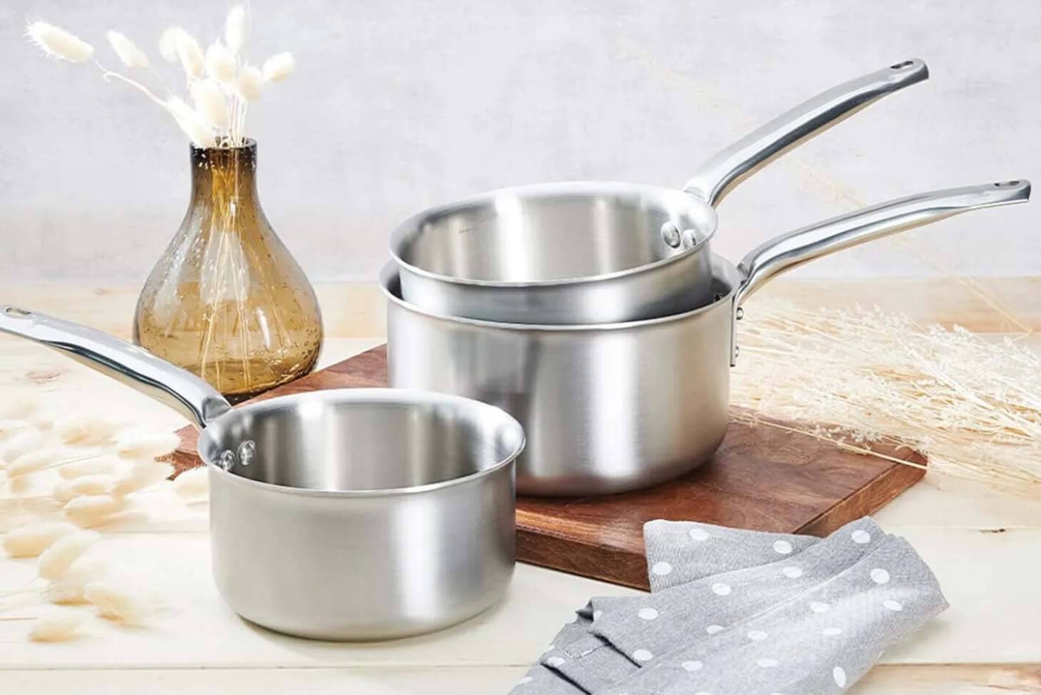 Set de 3 casseroles De Buyer Alchimy en inox 18/10 3 plis 16, 18 et 20cm