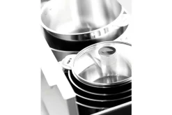 Set de 3 casseroles Lagostina Salvaspazio en inox 16, 18 et 20cm + poignée amovible + détergent