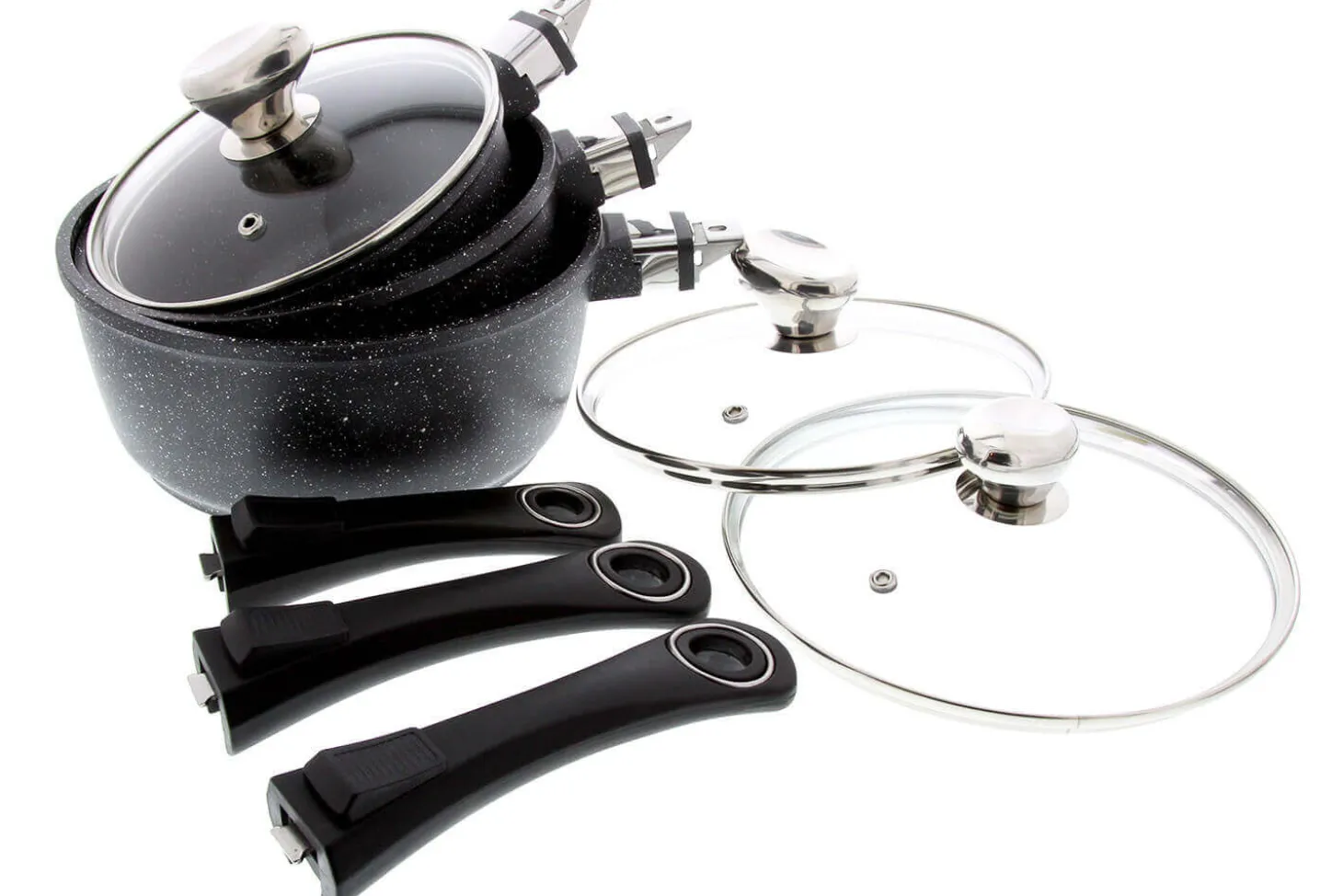 Set de 3 casseroles Pradel Excellence Onda 16/18/20cm tous feux/ induction - 3 manches amovibles