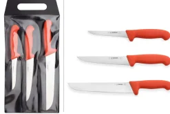 Set de 3 couteaux de boucher professionnels Giesser manche rouge