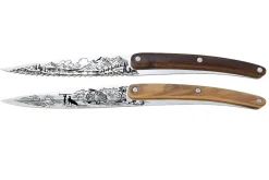 Set de 2 couteaux d'office Deejo Office Van Life et Montagne manche en bois d'olivier et bois corail 9cm