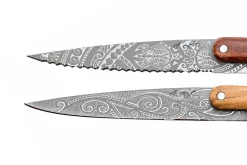 Set de 2 couteaux d'office Deejo Office Polynésien et Pacifique manche en bois d'olivier et bois corail 9cm