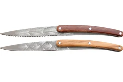 Set de 2 couteaux d'office Deejo Office Art Déco manche en bois d'olivier et bois corail 9cm