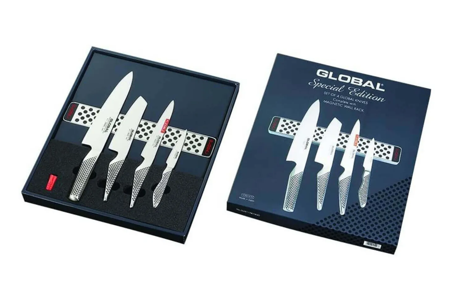 Set de 4 couteaux japonais Global GS lame en acier inox + barre aimantée