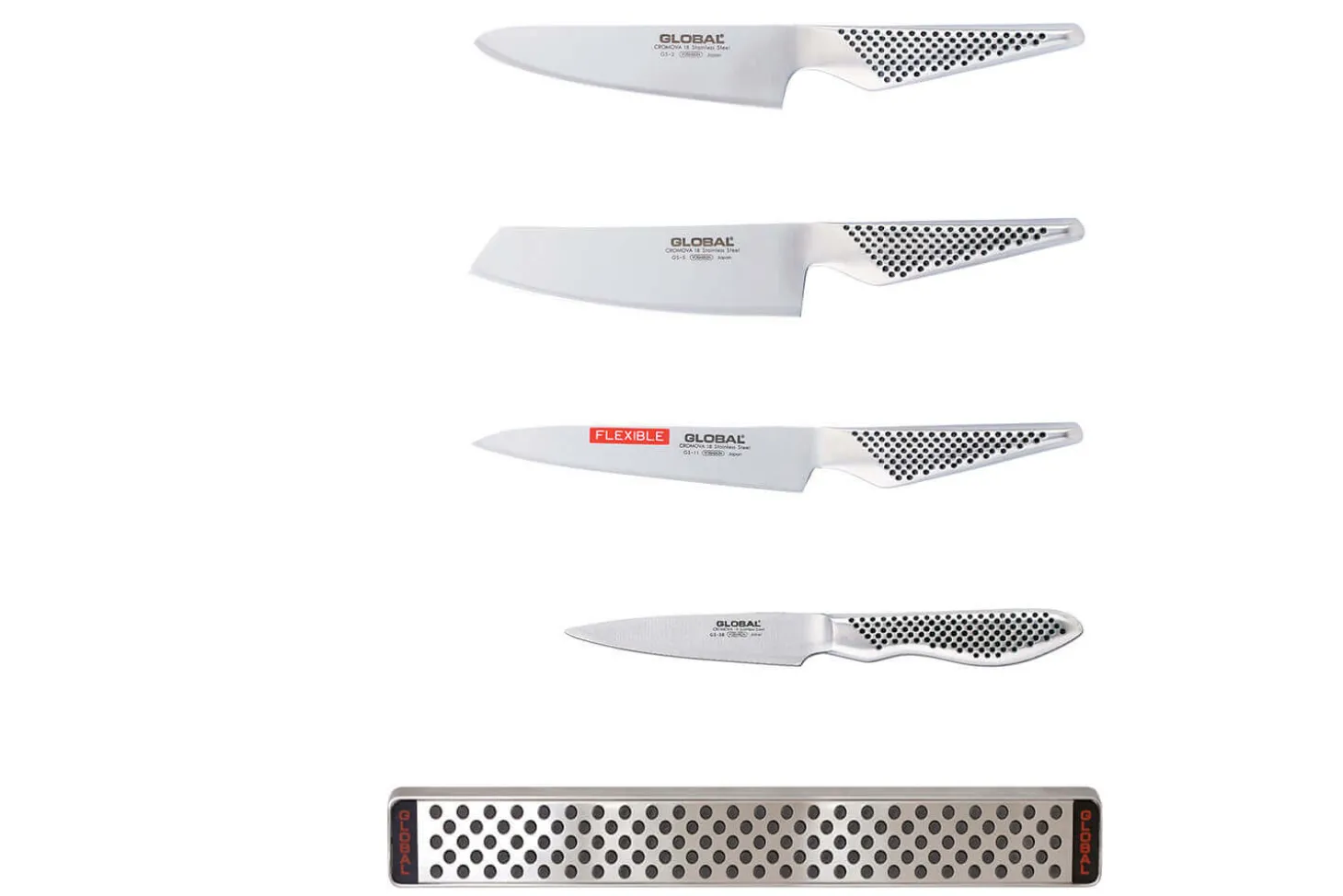 Set de 4 couteaux japonais Global GS lame en acier inox + barre aimantée