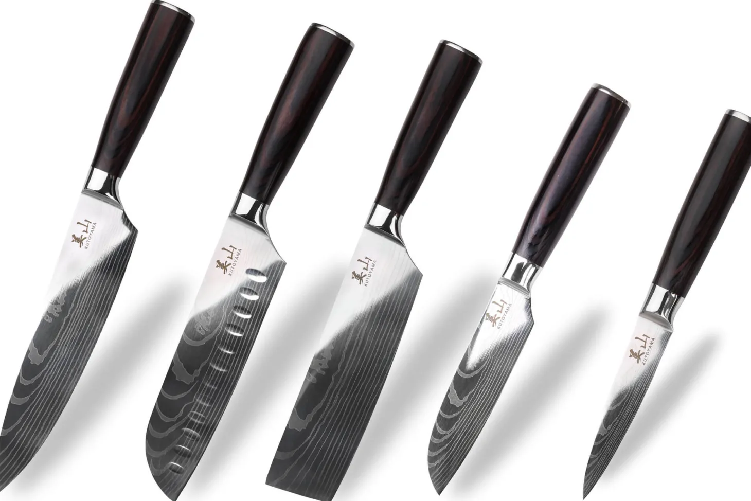Set de 5 couteaux Kutoyama Black Pakka 1 office + 2 santoku + 1 nakiri + 1 chef