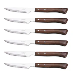 Set de 6 couteaux à steak manches en bois Arcos lames acier inox microdentées