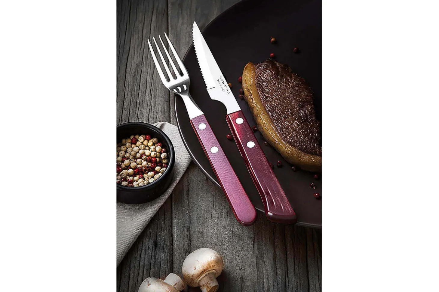 Set de 6 couteaux à steak Tramontina lame crantée 11cm manche rouge