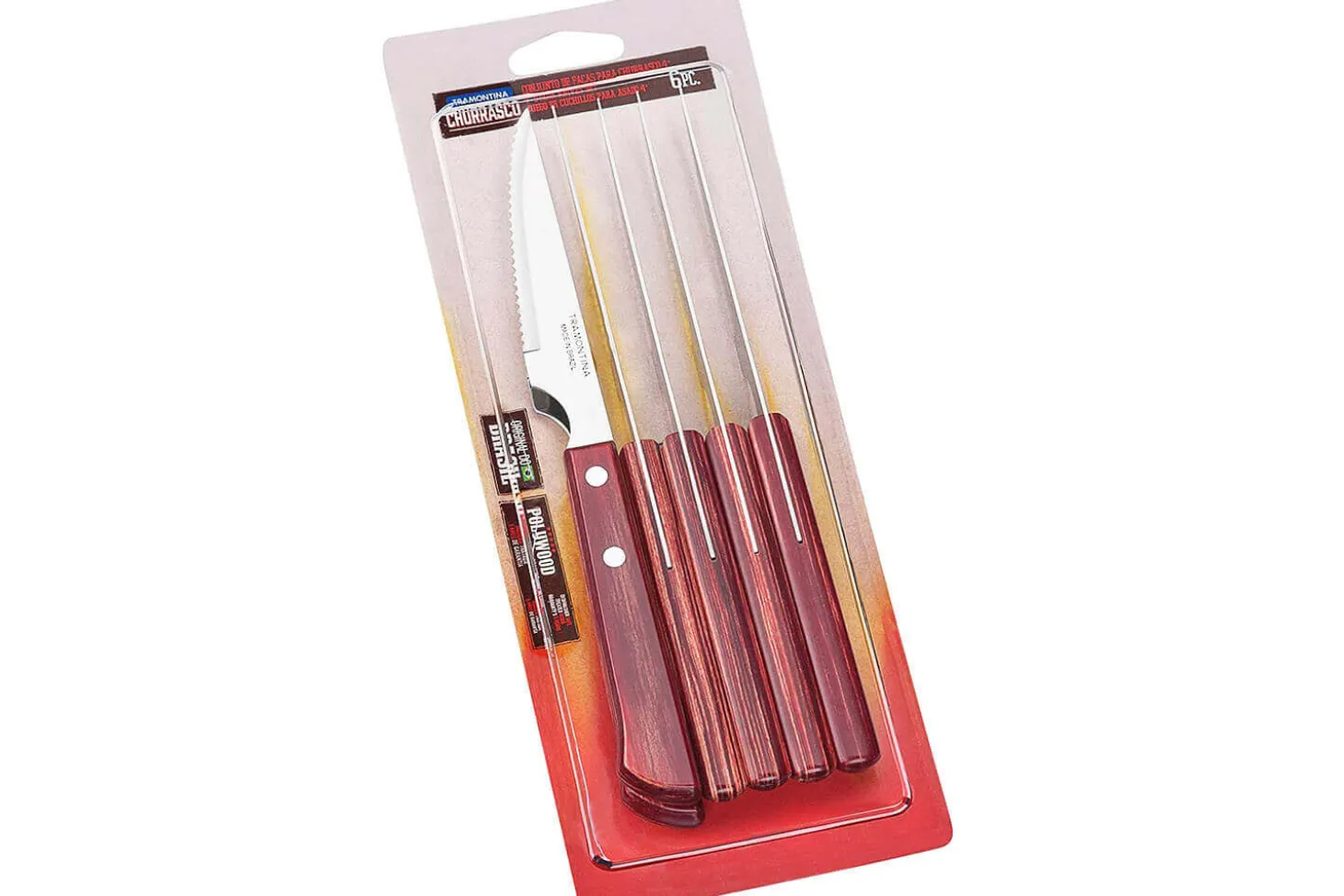 Set de 6 couteaux à steak Tramontina lame crantée 11cm manche rouge