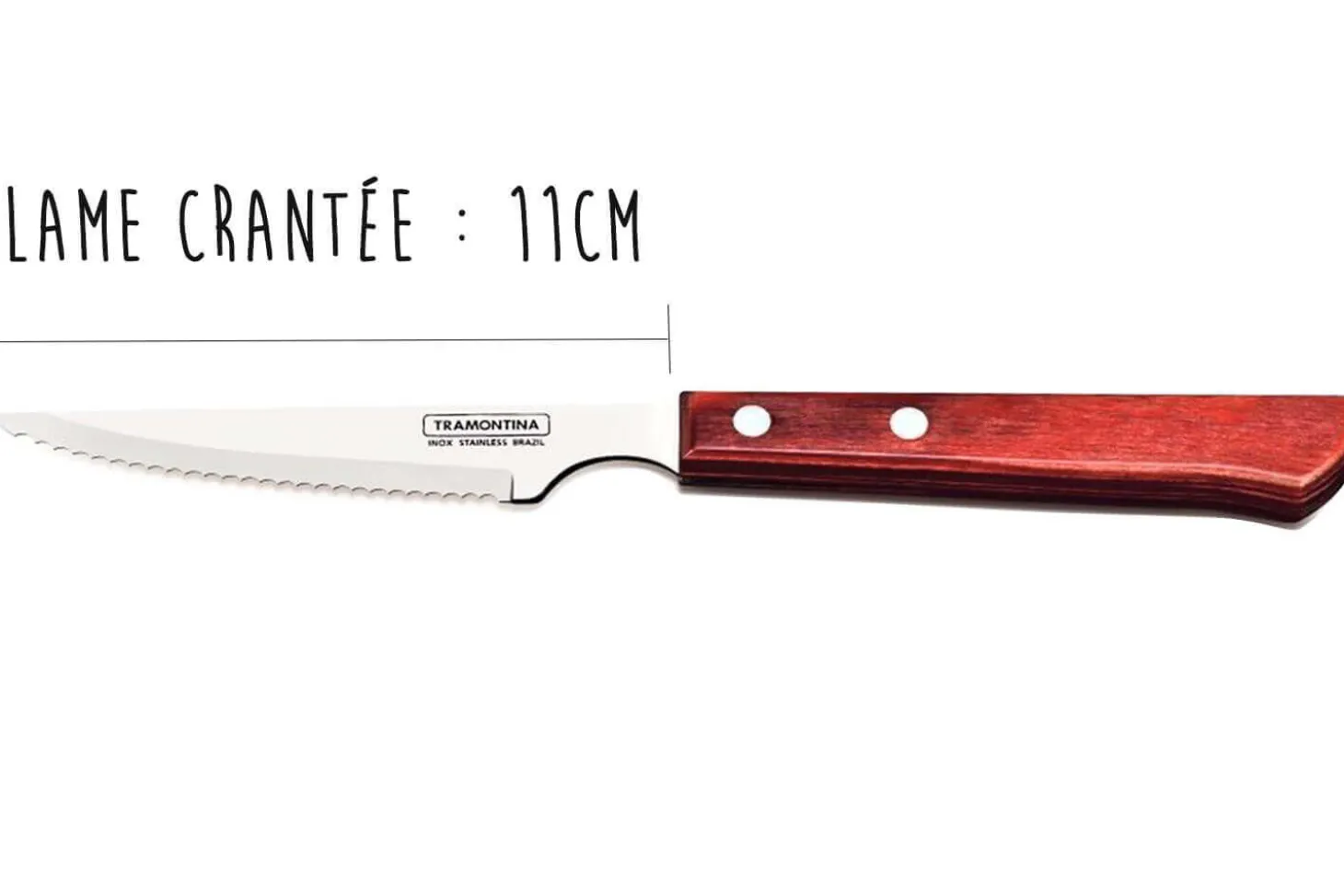 Set de 6 couteaux à steak Tramontina lame crantée 11cm manche rouge