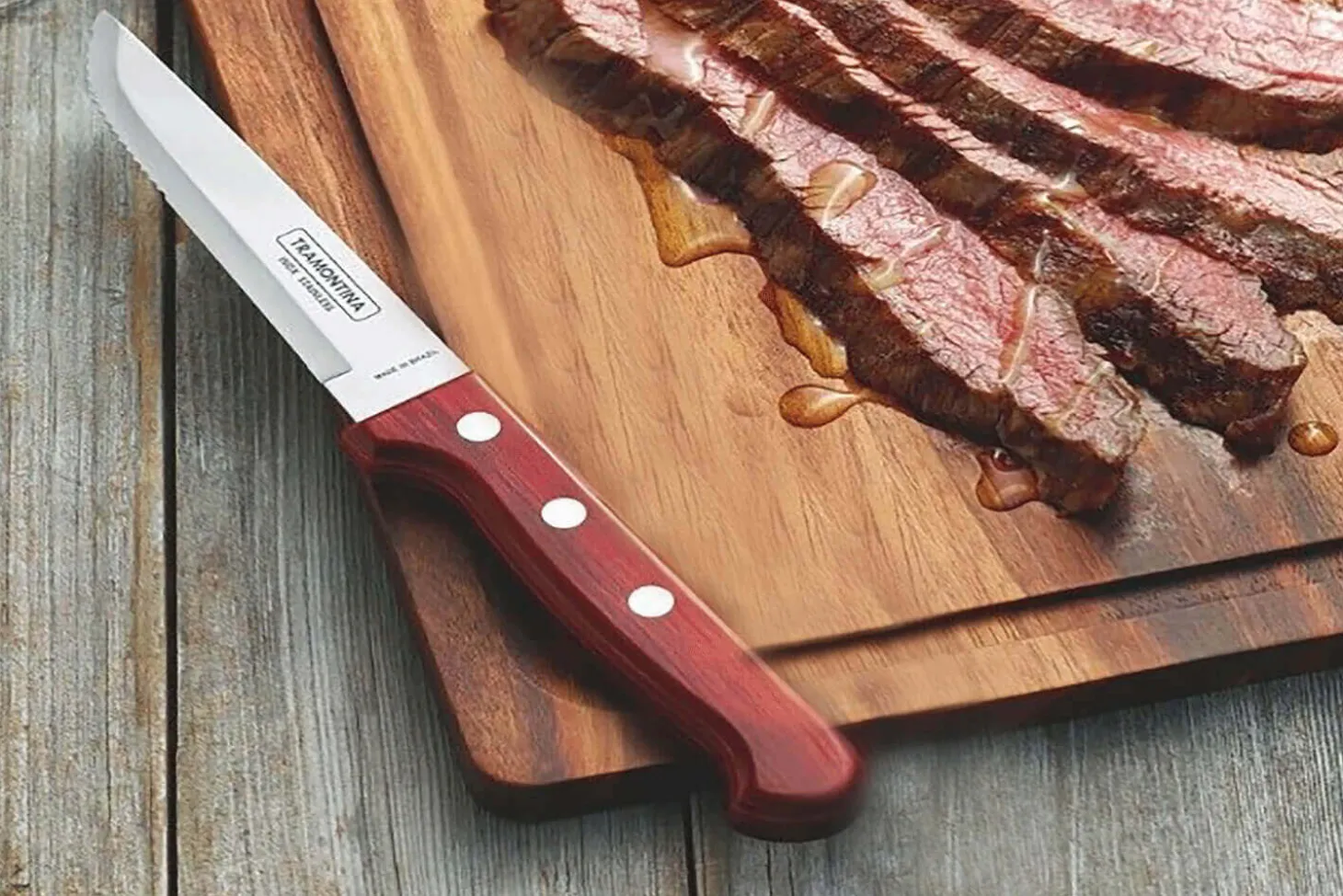 Set de 12 couteaux à steak Tramontina Gaucho lame 13cm manche rouge