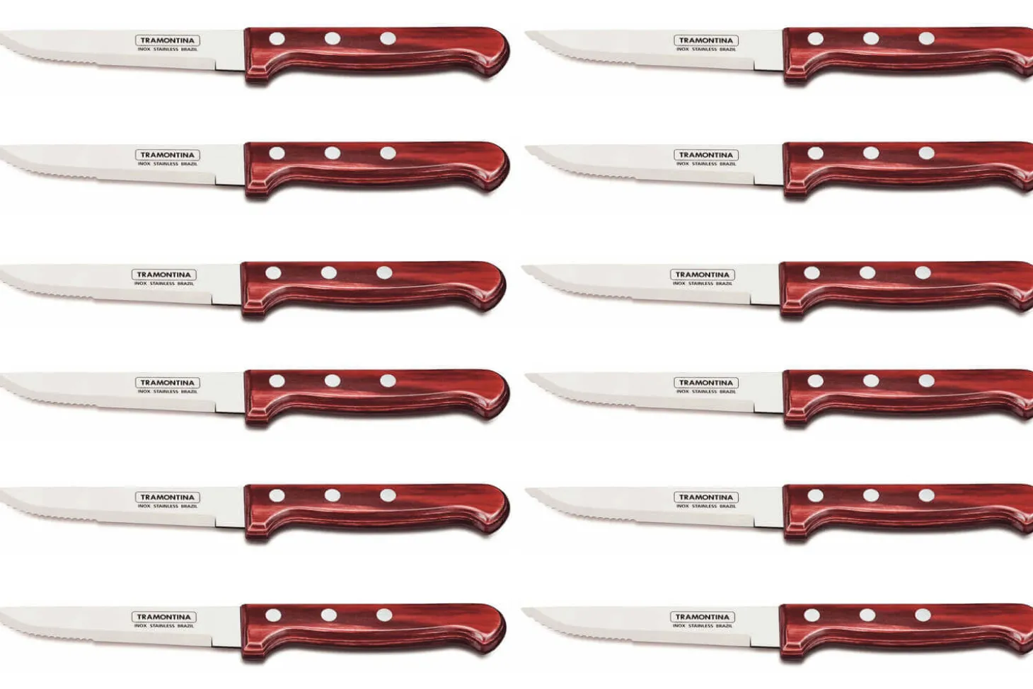 Set de 12 couteaux à steak Tramontina Gaucho lame 13cm manche rouge