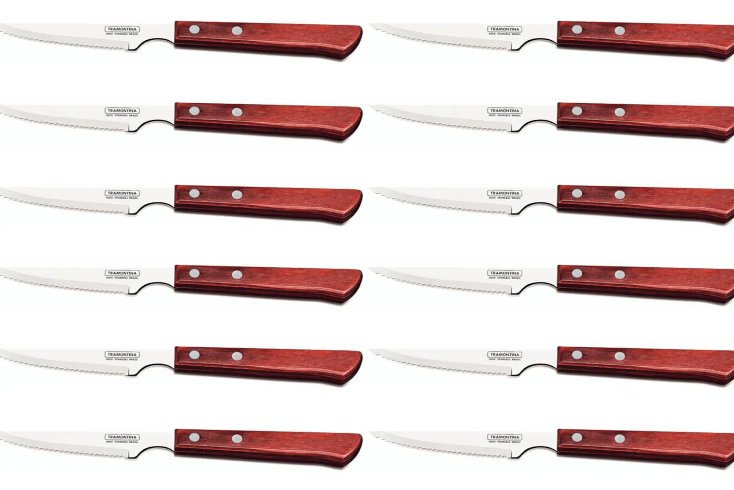 Set de 12 couteaux à steak Tramontina lame crantée 10cm manche rouge