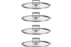 Set de 4 couvercles plats Cristel Strate Fixe 14 à 20cm en verre trempé avec bouton rabattable