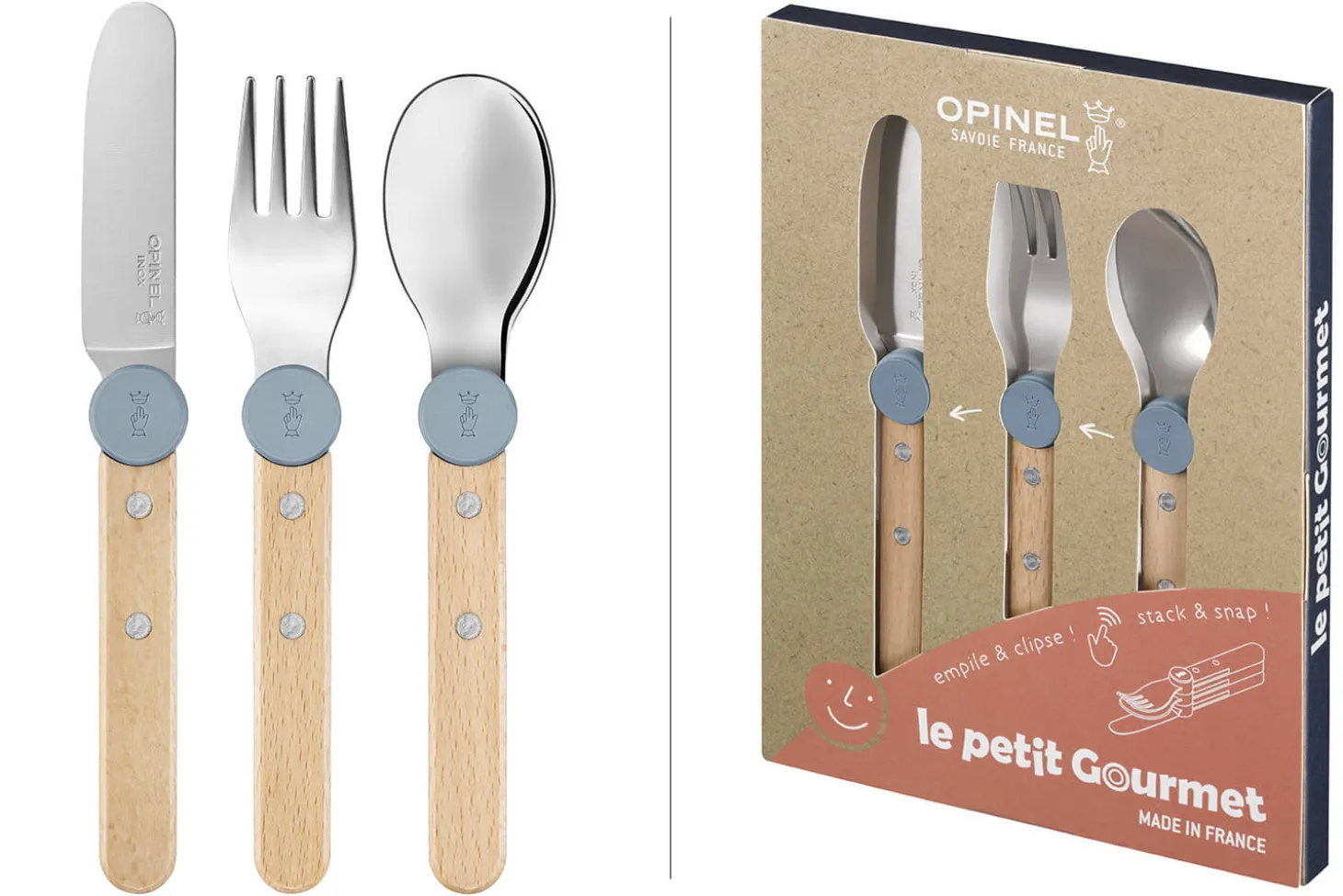 Set de couverts pour enfants Opinel Le Petit Gourmet coloris bleu pluie