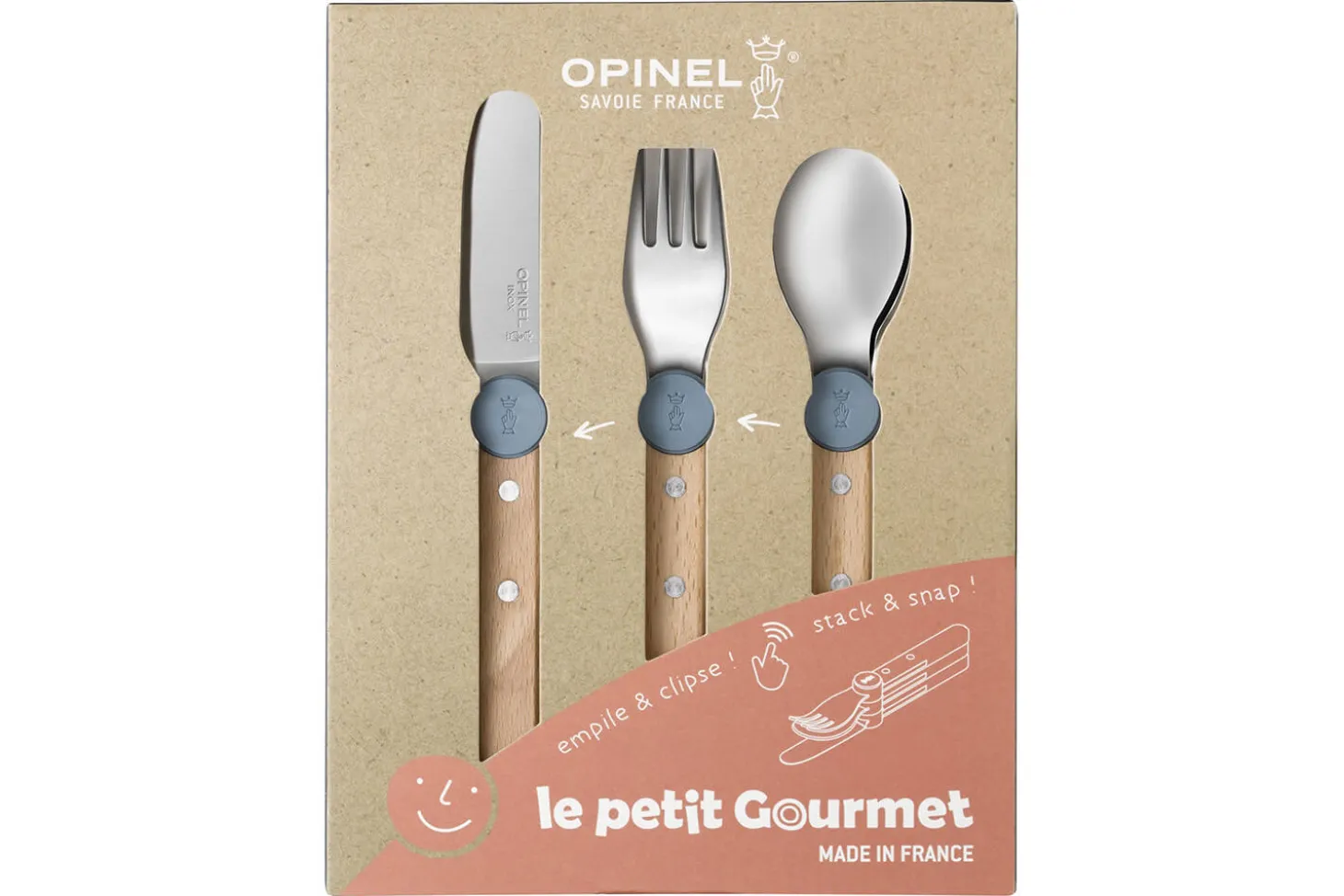 Set de couverts pour enfants Opinel Le Petit Gourmet coloris bleu pluie