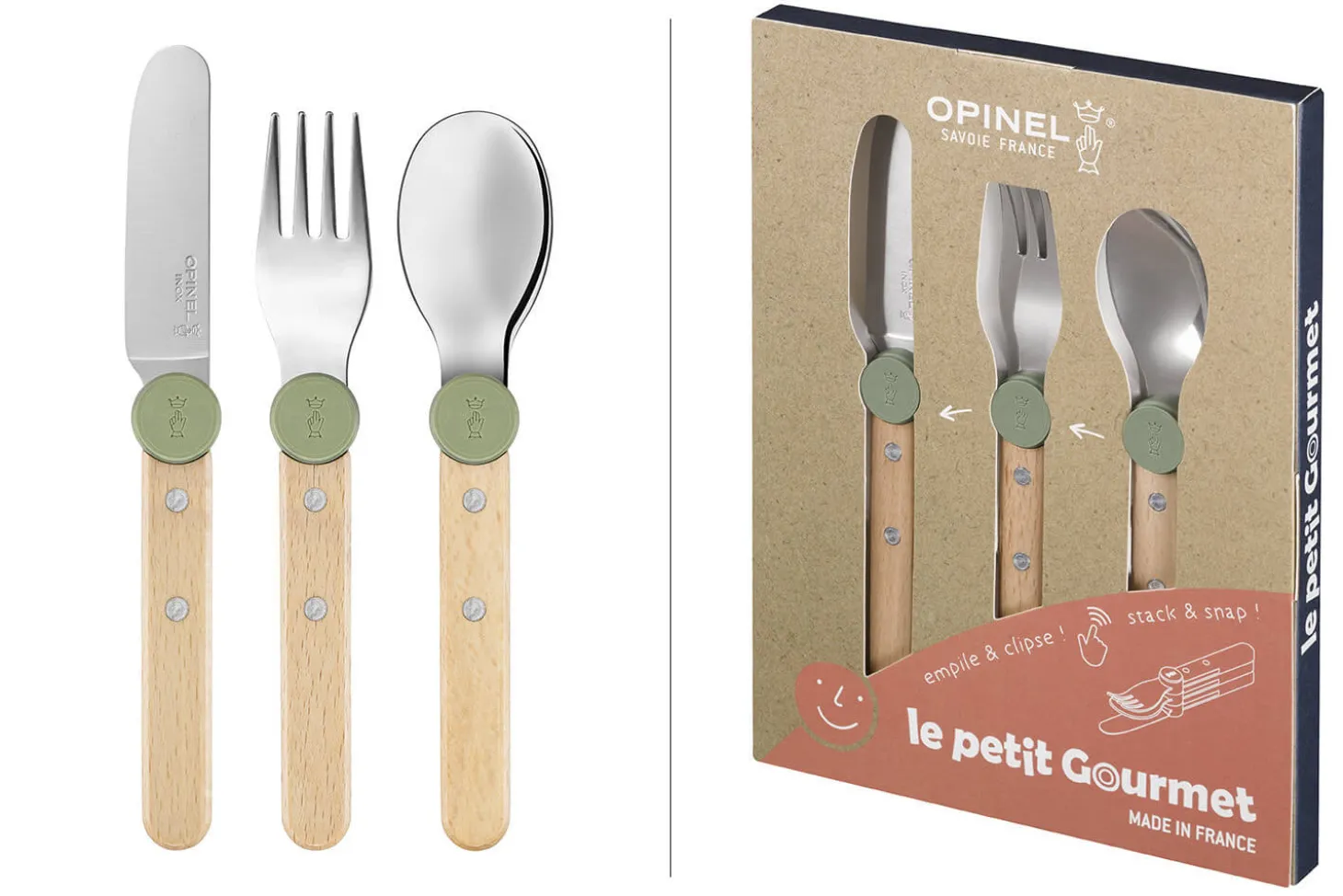 Set de couverts pour enfants Opinel Le Petit Gourmet coloris olive