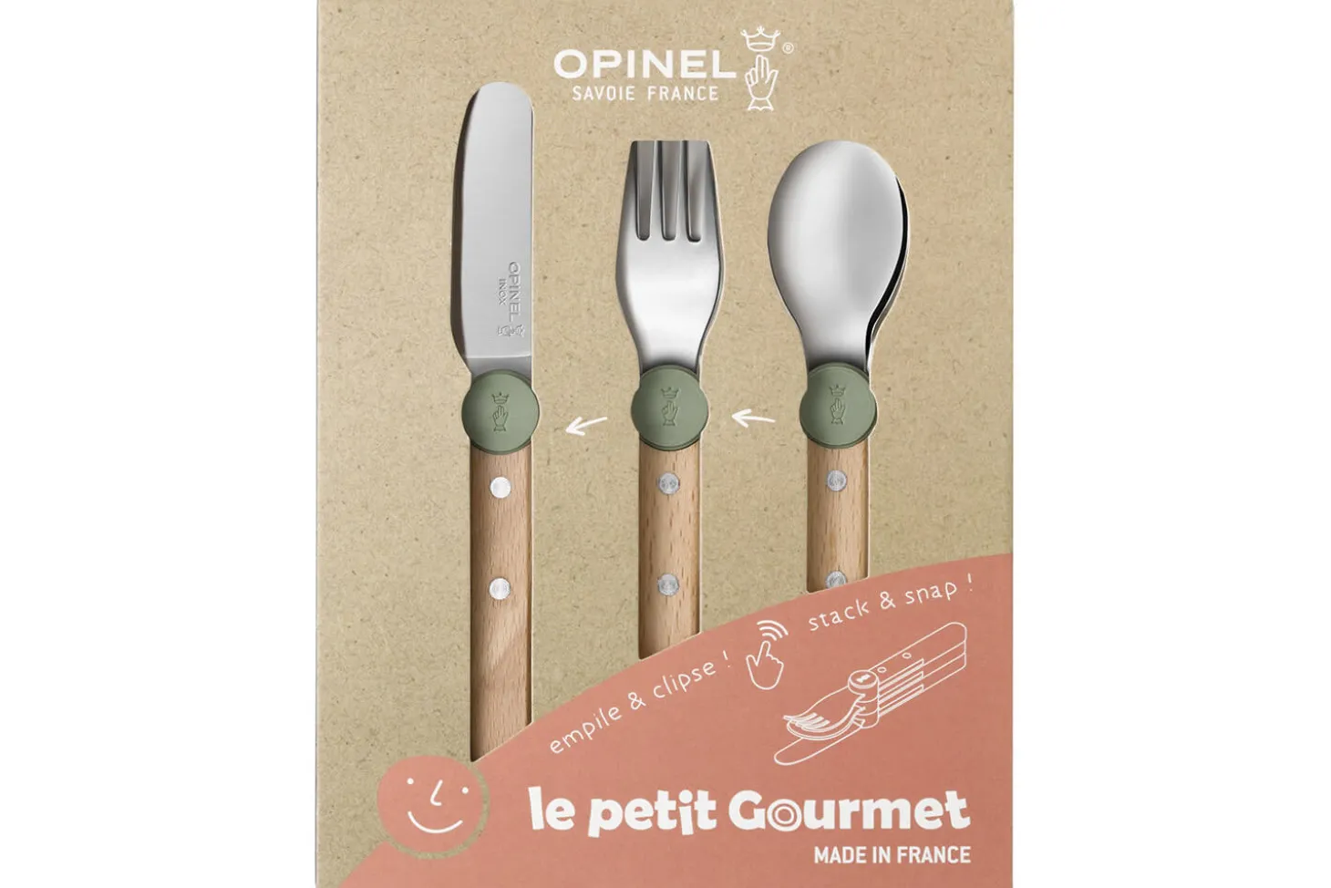 Set de couverts pour enfants Opinel Le Petit Gourmet coloris olive