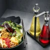 Set de 2 distributeurs à vinaigre et à huile Gefu X-Plosion en verre 250ml + support acacia
