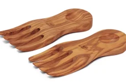 Set de 2 mains à salade Bérard fait main en olivier 20x9cm