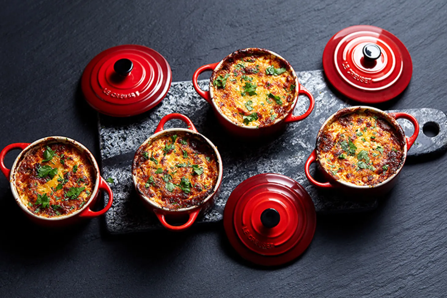 Set de 4 mini cocottes rondes en céramique Le Creuset 10cm Cerise