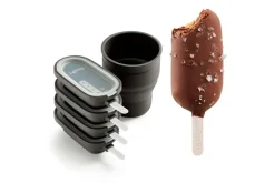 Set de 4 moules à glace Lékué Classic Creamy + pot en silicone noir