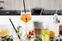 Set de 4 pailles courbées Gefu Future en verre transparent 23cm + brosse