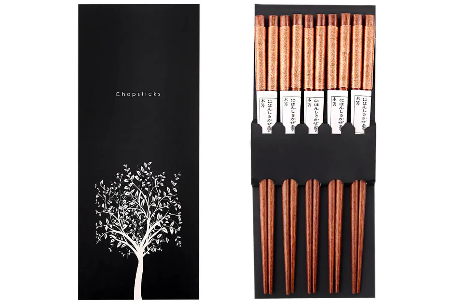 Set de 5 paires de baguettes chinoises Kutoyama en bois 23cm
