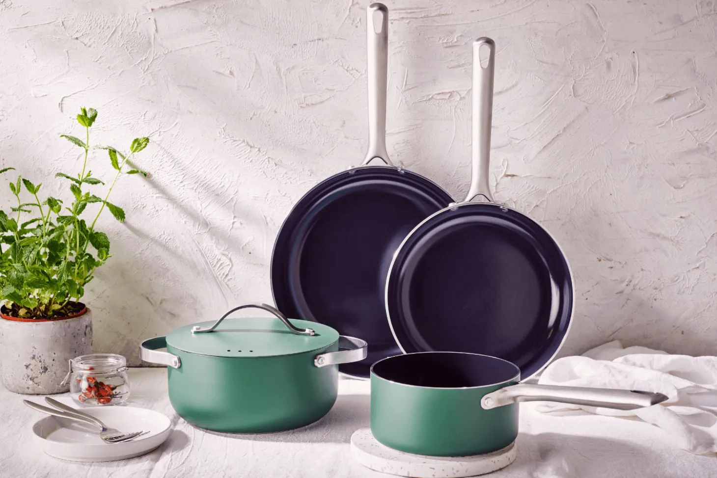 Set de 4 pièces cuisson Beka Mobi revêtement céramique 16, 20, 24 et 28cm - Coloris vert