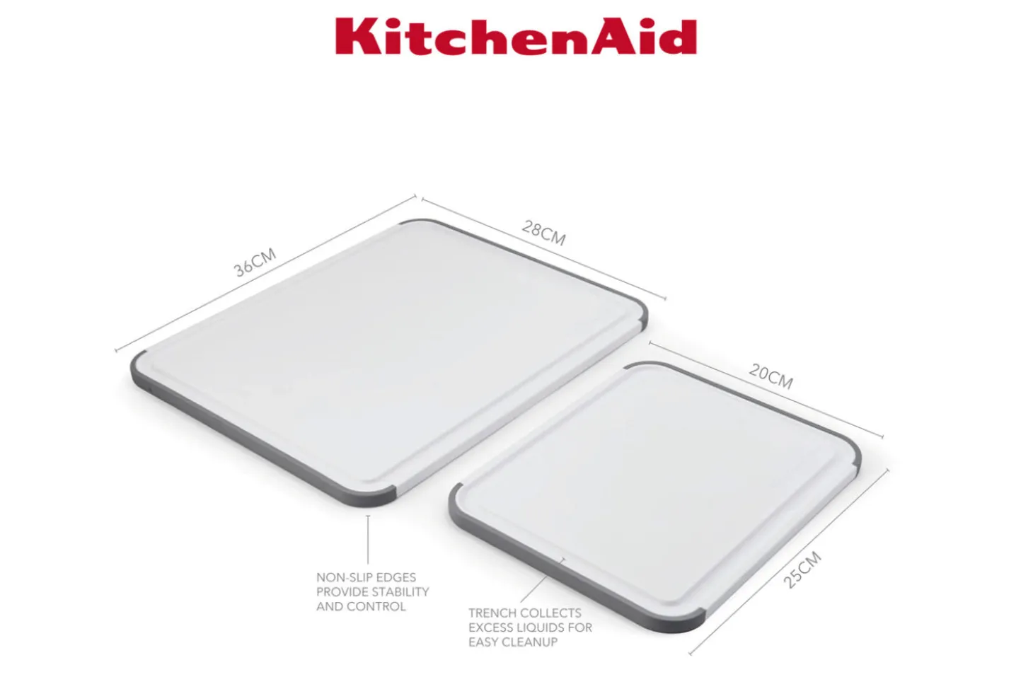 Set de 2 planches à découper anti-glisse Kitchen Aid réversibles en PP blanc