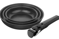 Set de 3 poêles Zwilling Unlock Ceraforme® Titanium en aluminium 20, 24 et 28 cm + 1 poignée amovible